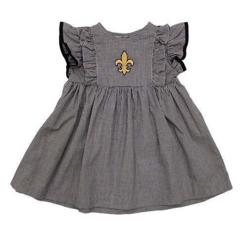 VLF Fleur de Lis Emb. Black Gingham Dress
