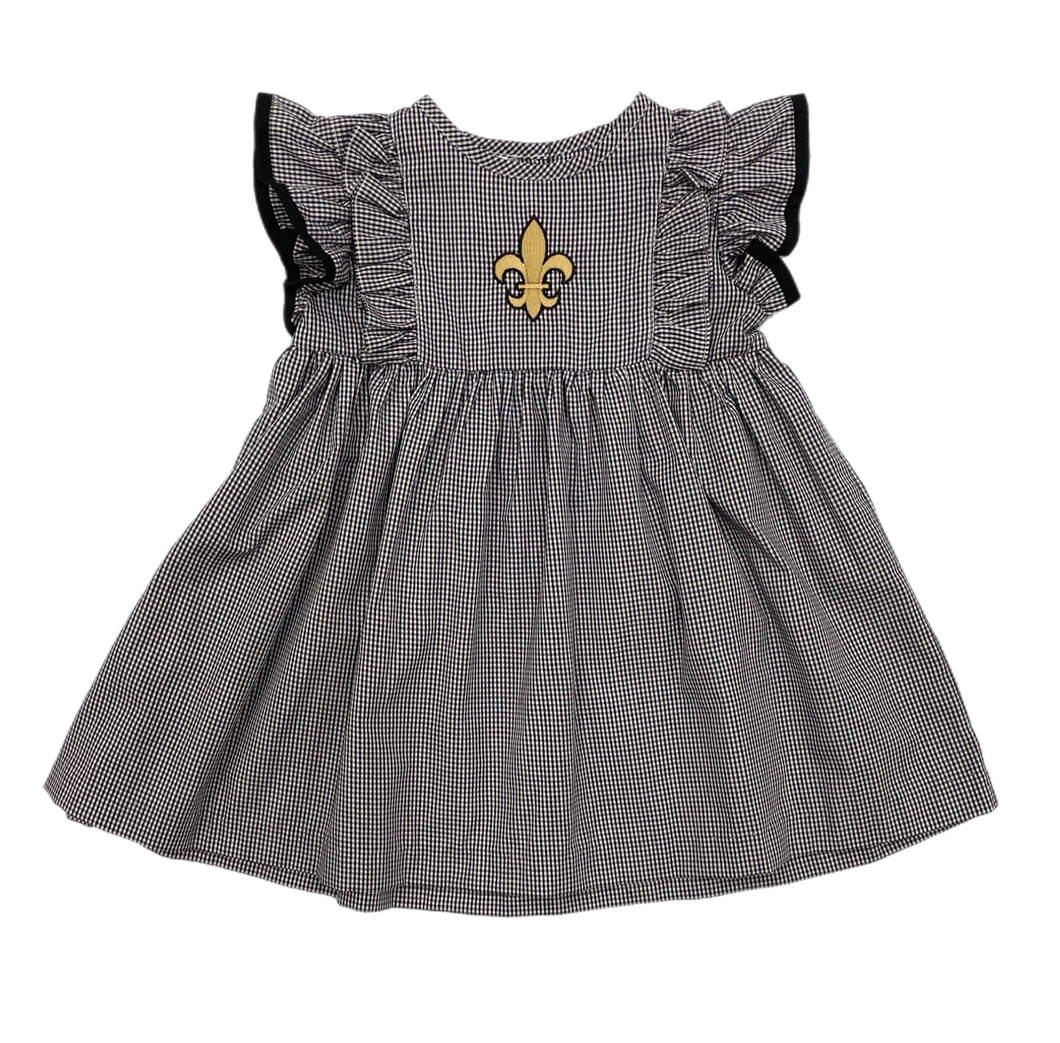 VLF Fleur de Lis Emb. Black Gingham Dress