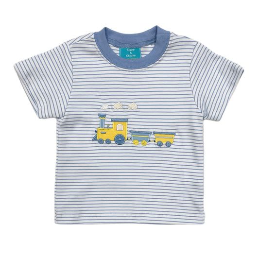 Claire & Charlie Train Blue/White Stripe T-Shirt