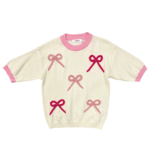 Lulu Bebe Cream Sweater w/ Pink Bows