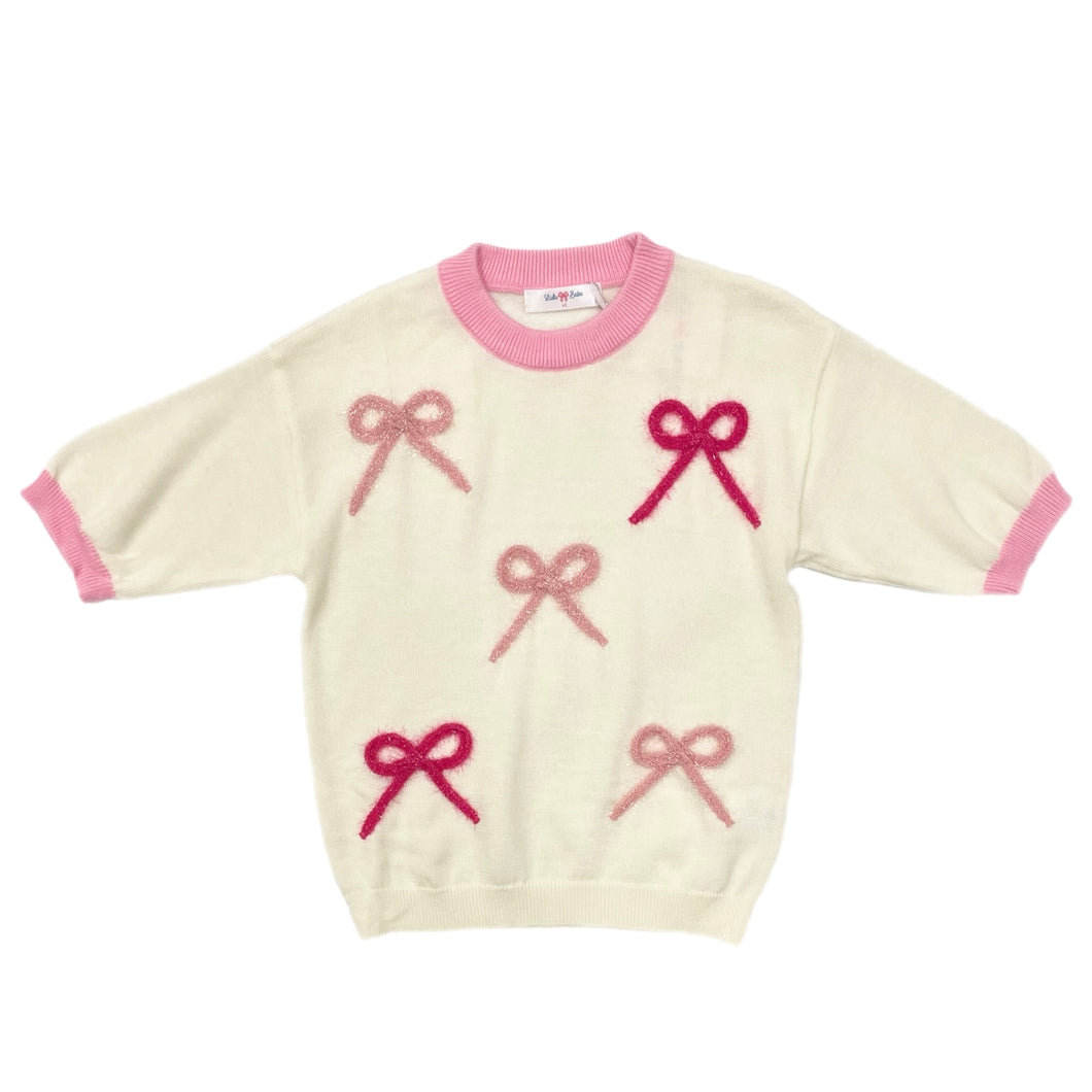 Lulu Bebe Cream Sweater w/ Pink Bows