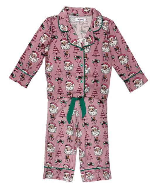 Lulu Bebe Santa Button Down PJ's-Lt. Pink