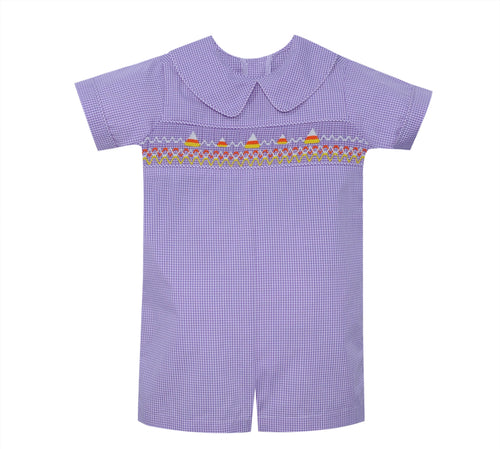 RN Candy Corn Smocked Romper-Purple