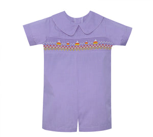 RN Candy Corn Smocked Romper-Purple