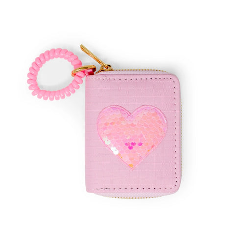 Sequin Heart Spiral Strap Wallet-Pink