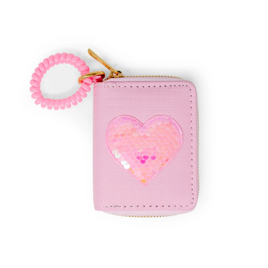Sequin Heart Spiral Strap Wallet-Pink