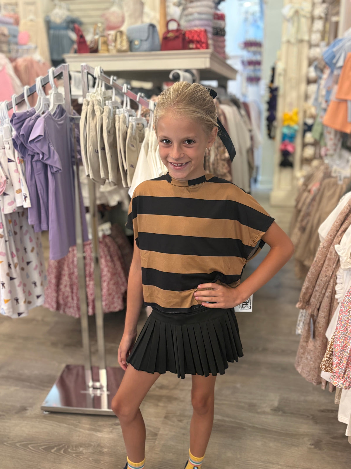 Erge Gold/Black Stripe Cross Back Top