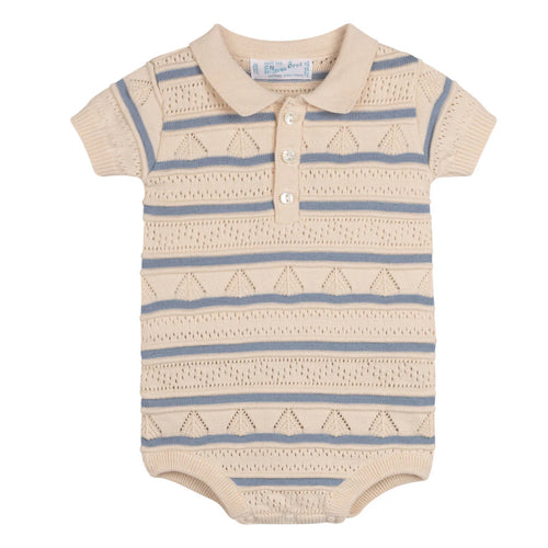 Feltman Ecru/Blue Boys Striped Knit Romper
