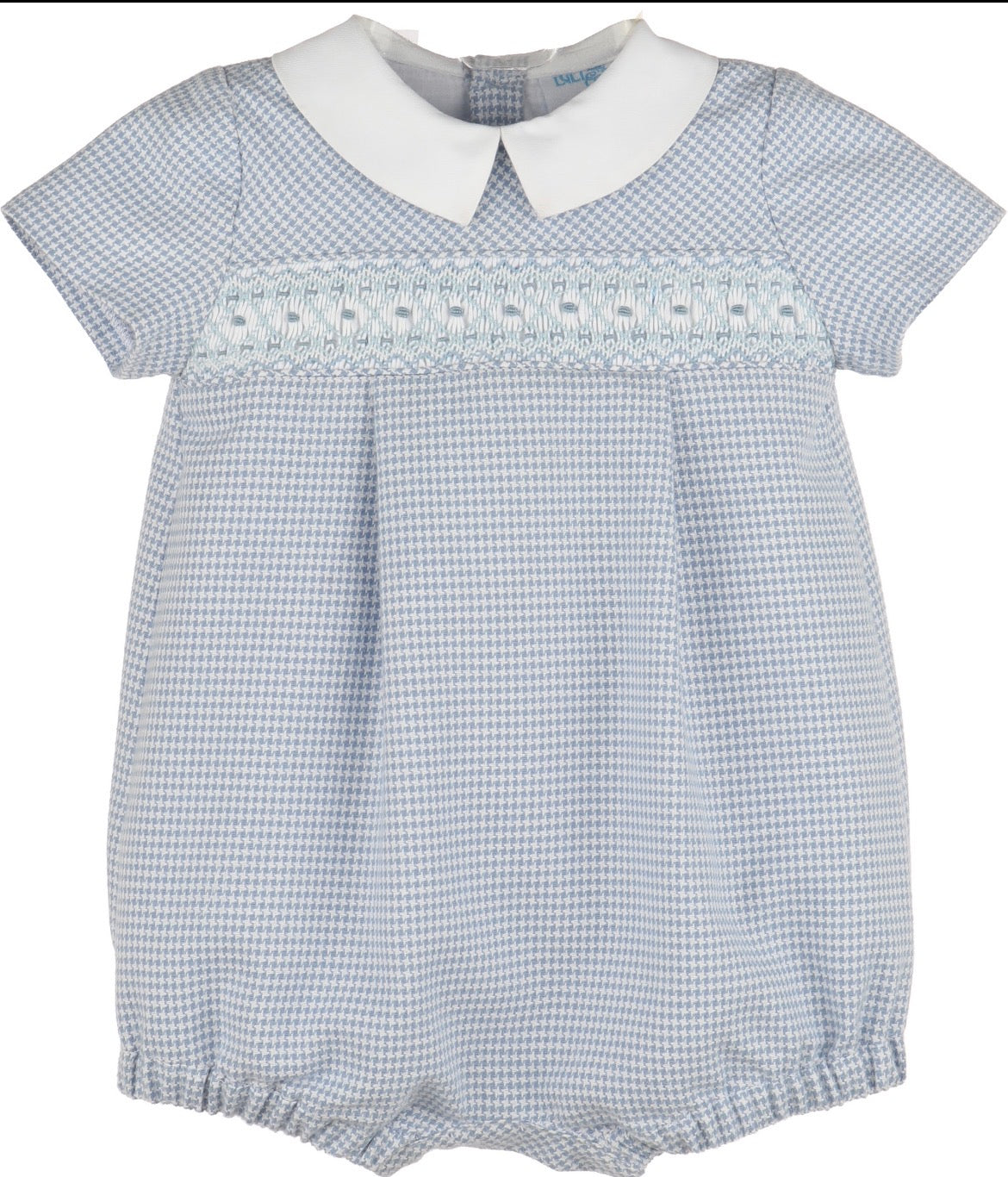 Luli & Me Checks Smocked Boy Bubble-Blue