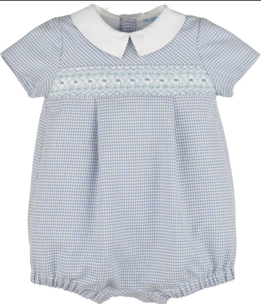 Luli & Me Checks Smocked Boy Bubble-Blue