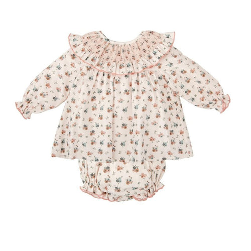 Babidu Ivory/Pink Floral L/S Diaper Set