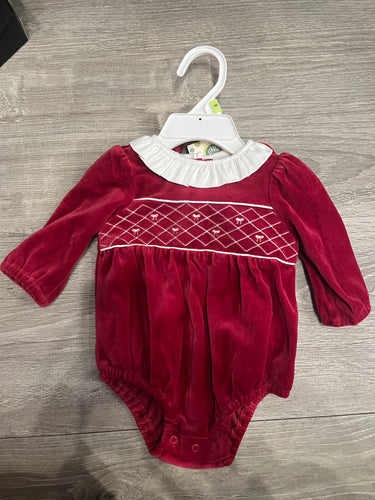 Little Me Red Velour Smocked Bubble