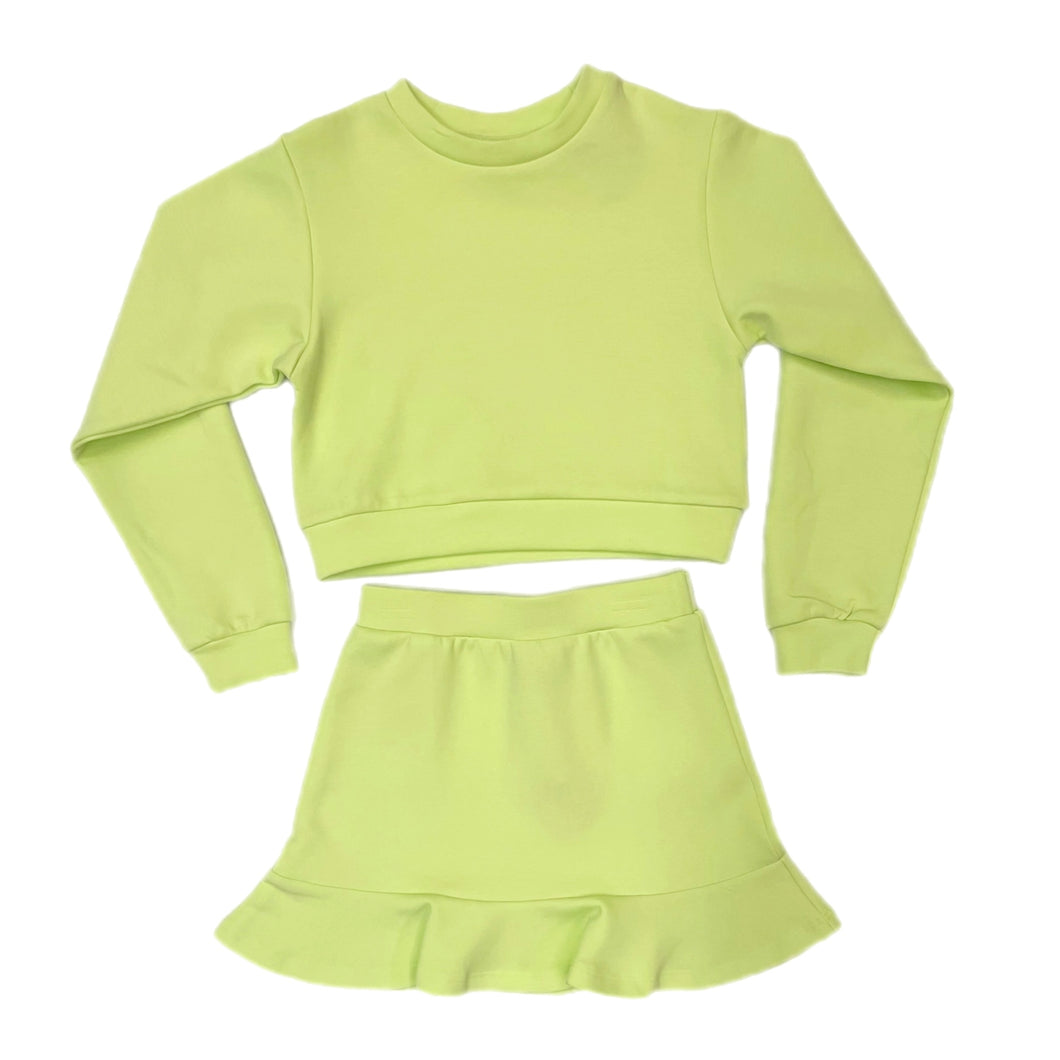 Little Olin Chartreuse Sweatshirt and Skirt Set