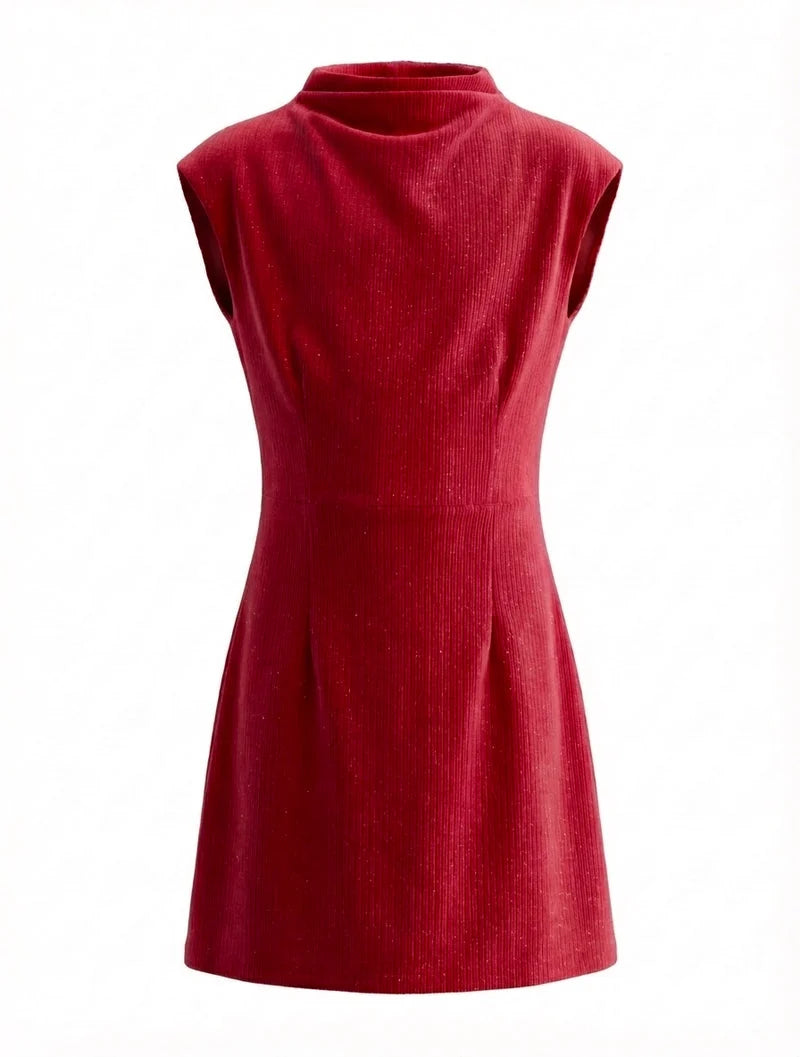 Pleat Jenny Dress-Red Velour