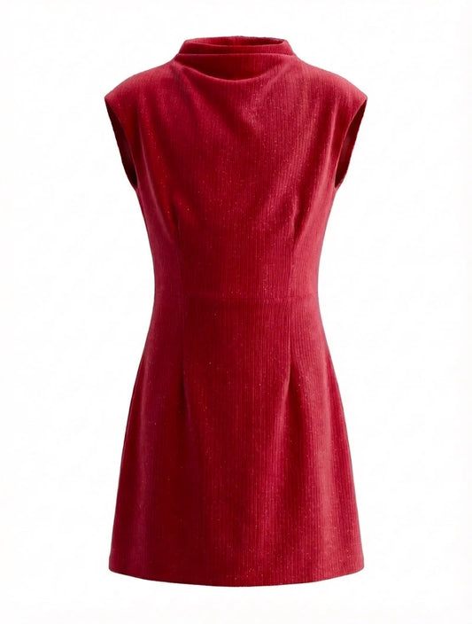 Pleat Jenny Dress-Red Velour