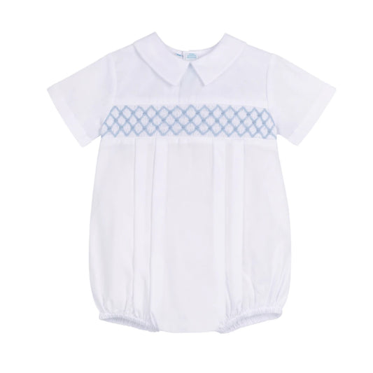 Feltman Signature Smocked Boys Bubble-White/Blue