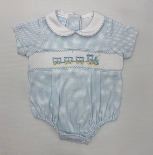 Petit Bebe Train Check Knit Boys Bubble
