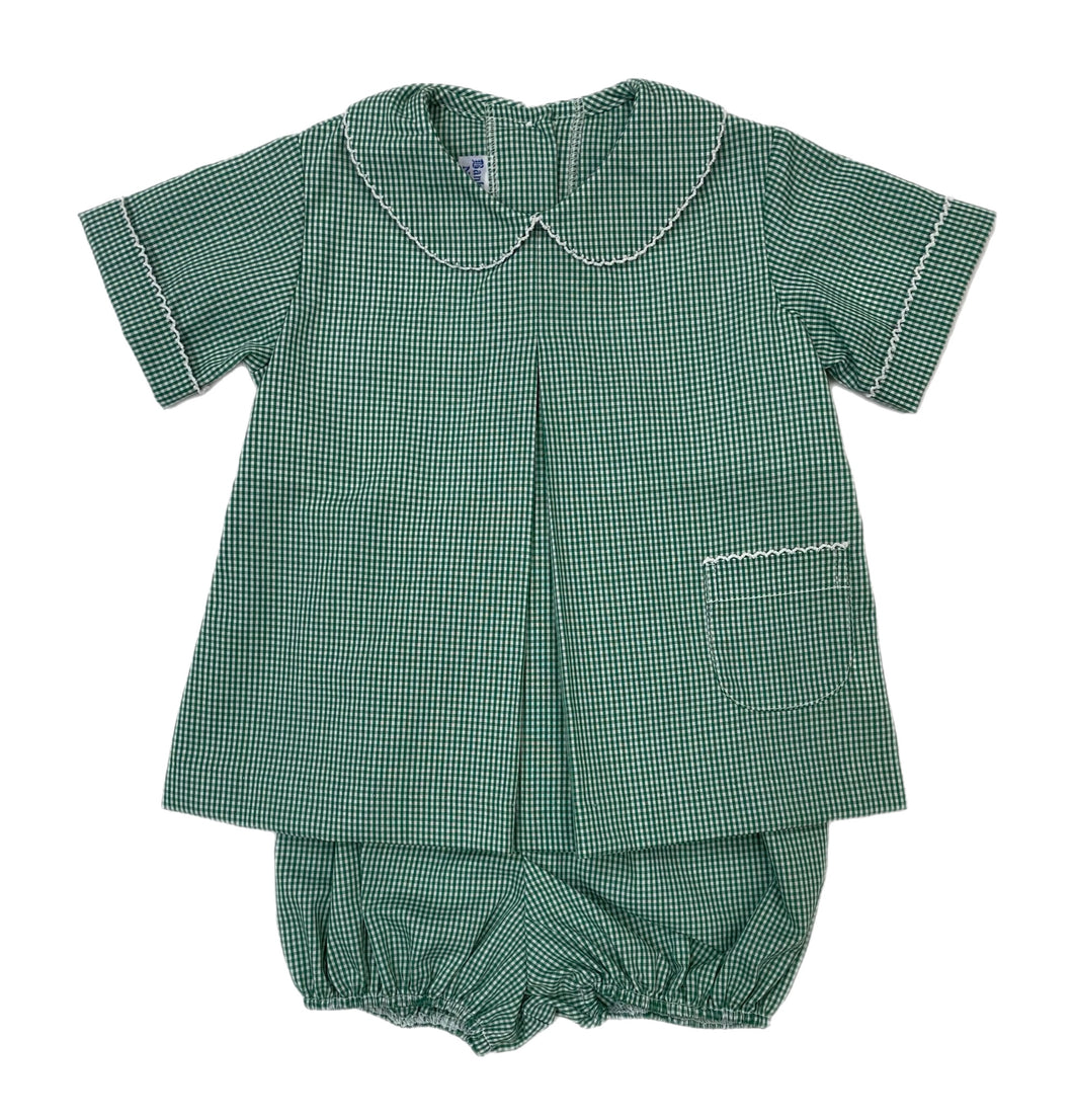 Banbury Cross Green Gingham Boy Bloomer Set