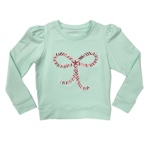 Azarhia Sequin Candy Cane Bow L/S Shirt-Mint