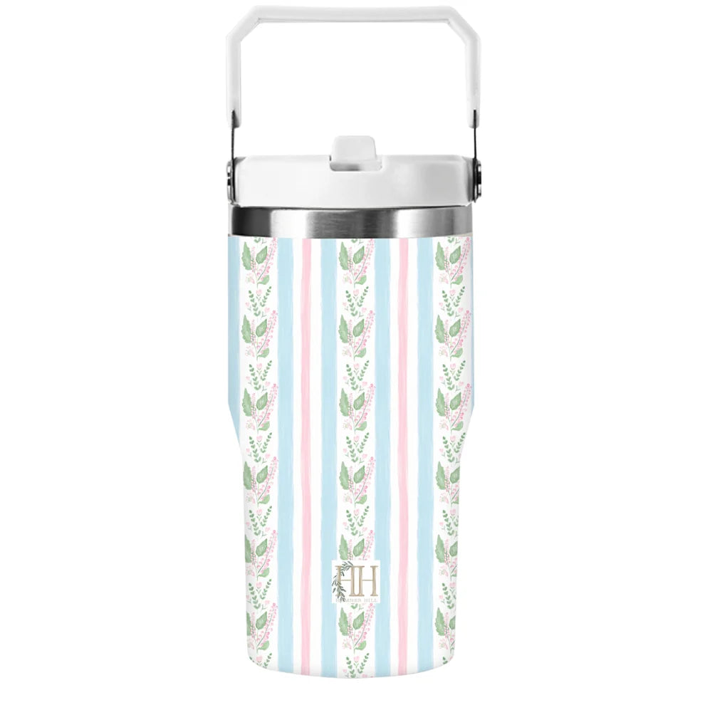 Hamner Hill Blue Floral Stripe Straw Cup