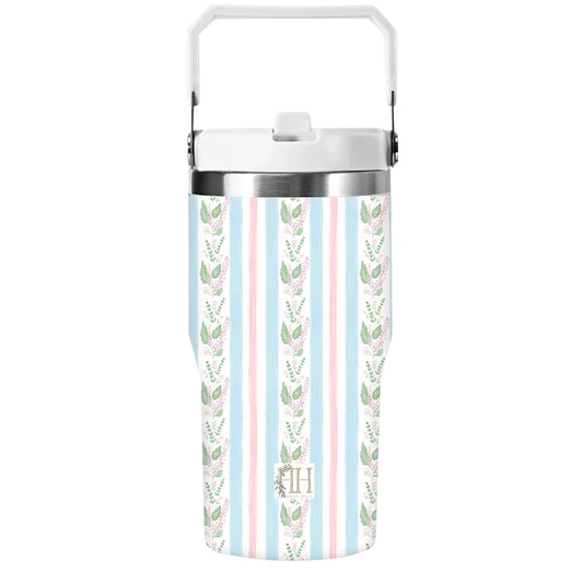 Hamner Hill Blue Floral Stripe Straw Cup