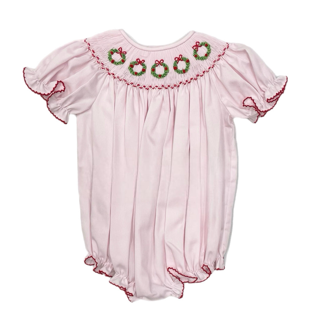 Lulu Bebe Pink Wreath Smocked Bubble