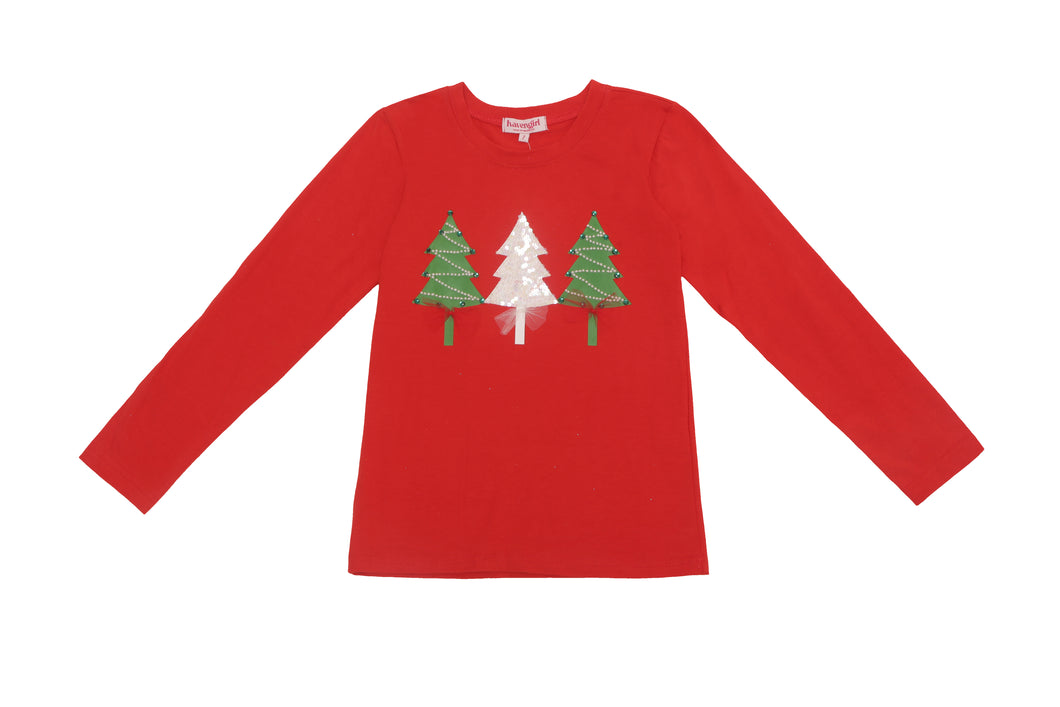 Haven Girl Christmas Tree L/S Tee-Red