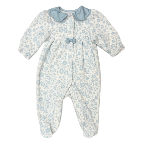 Little Me Blue Floral Velour Footie