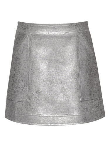 Hannah Banana Shimmer Foiled Pleather Skirt-Silver