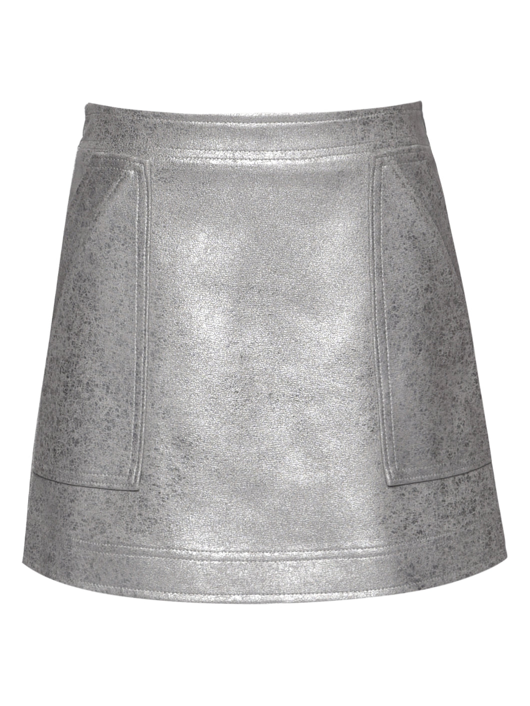 Hannah Banana Shimmer Foiled Pleather Skirt-Silver