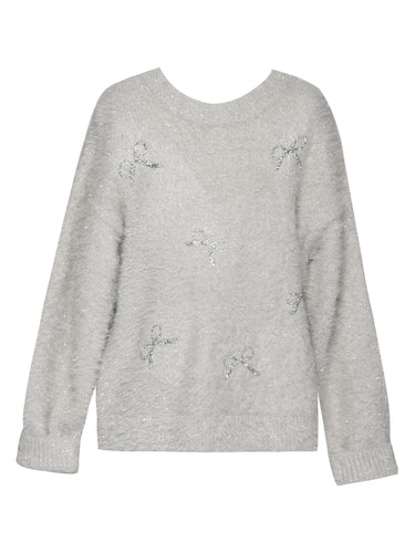 Hannah Banana Grey Metallic Sweater w/ Sequin Bows
