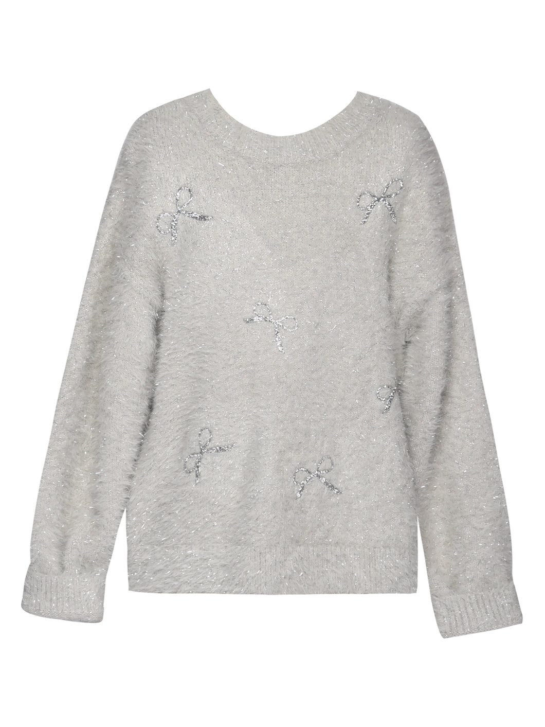 Hannah Banana Grey Metallic Sweater w/ Sequin Bows