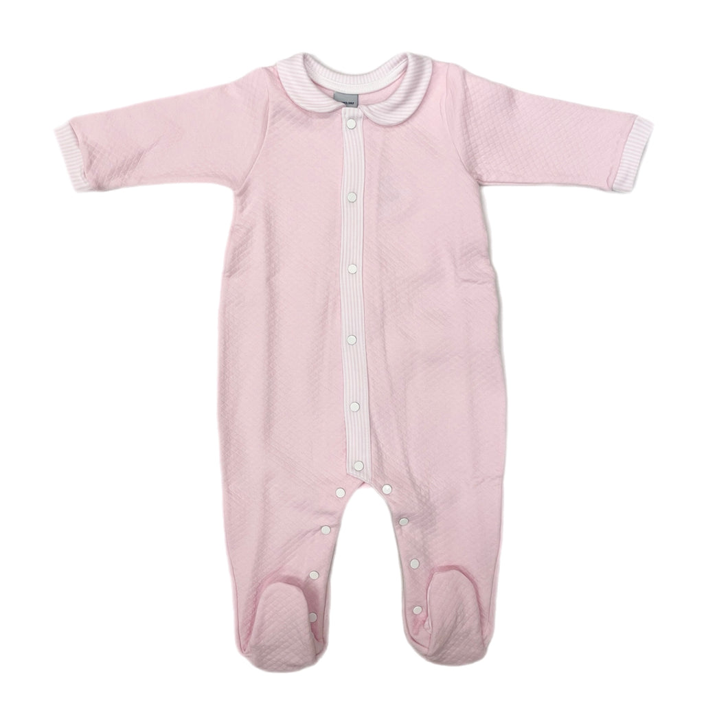 Babidu Diamond Knitted Footie w/ Collar-Pink