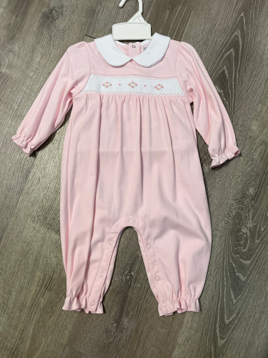 Petit Bebe Pink Knit Smocked Long Romper