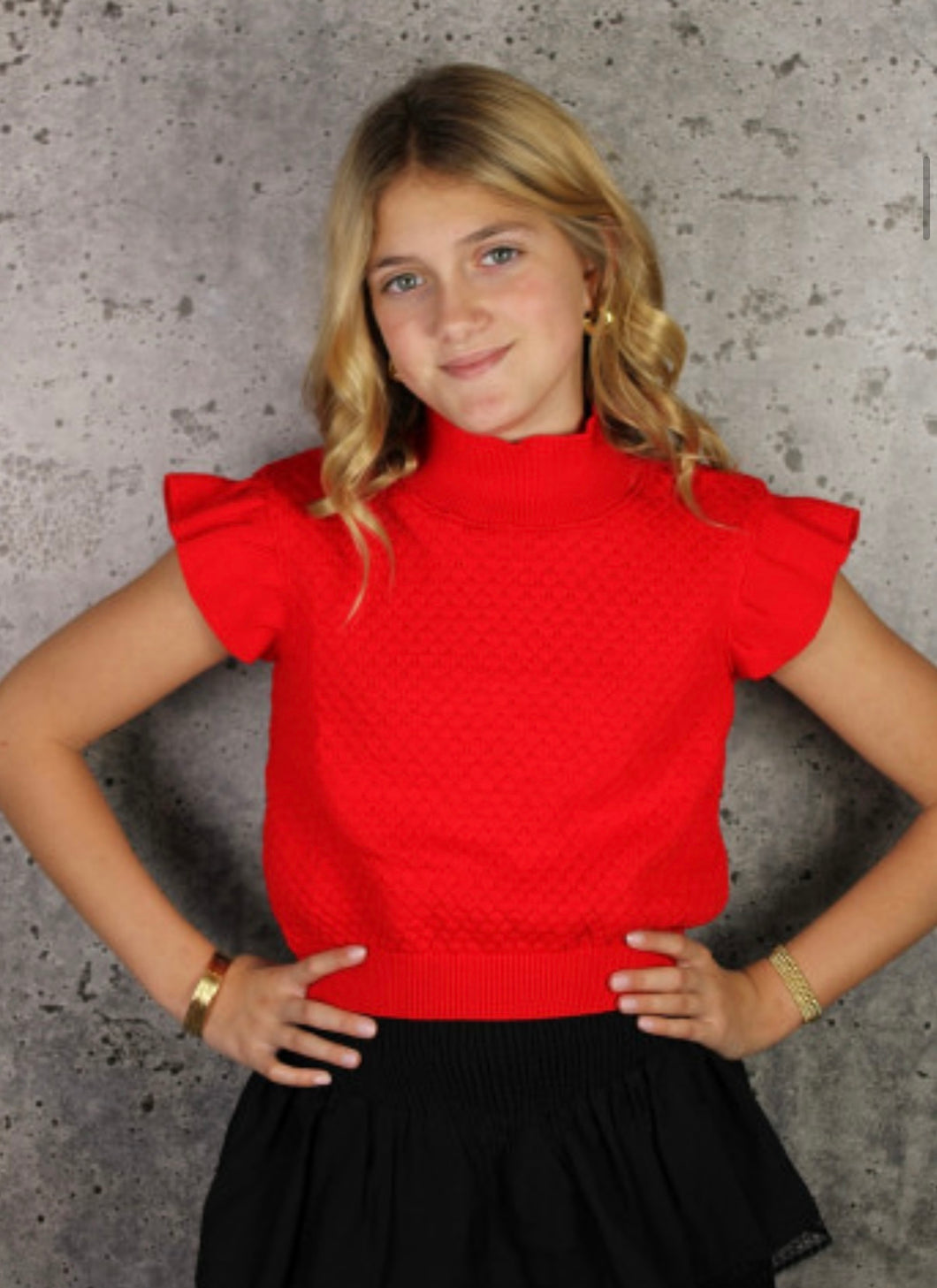 If So Red Sweater Ruffle Sleeve Top