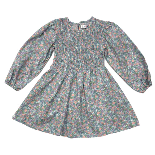 Lulu Bebe Emily Flower Blue Smocked Bodice Dress