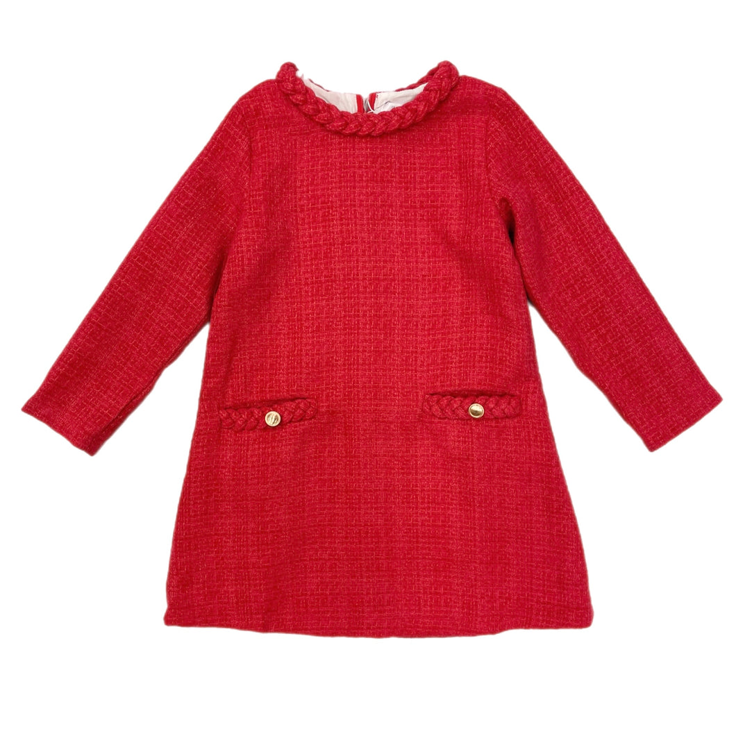 Lulu Bebe Audrey Tweed Braided L/S Dress-Red