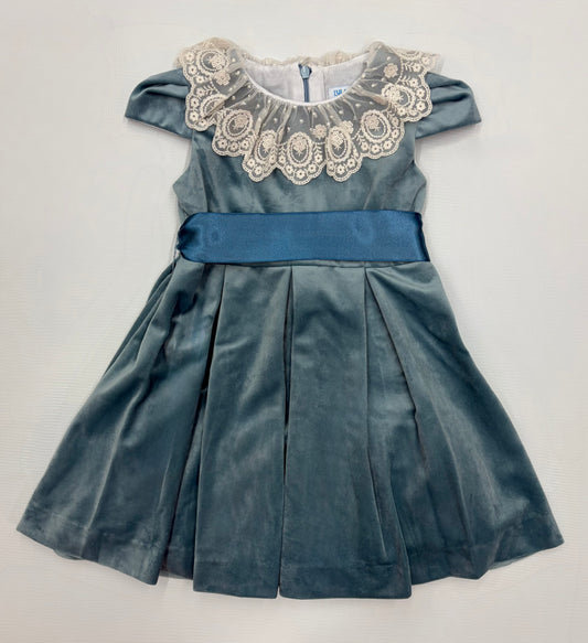 Luli & Me Deluxe Velvet Dress w/ Sash and Lace Collar