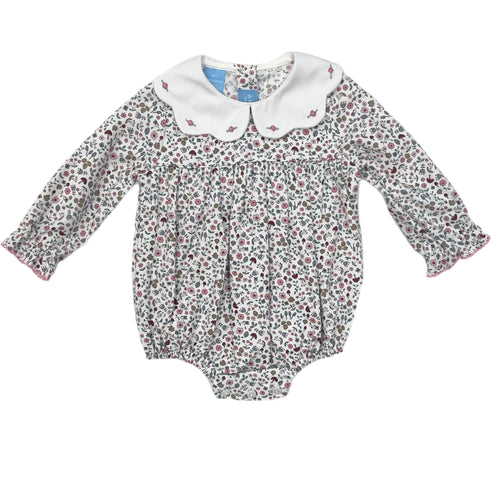 Anavini Pink Print Girl's L/S Bubble w Scalloped Collar