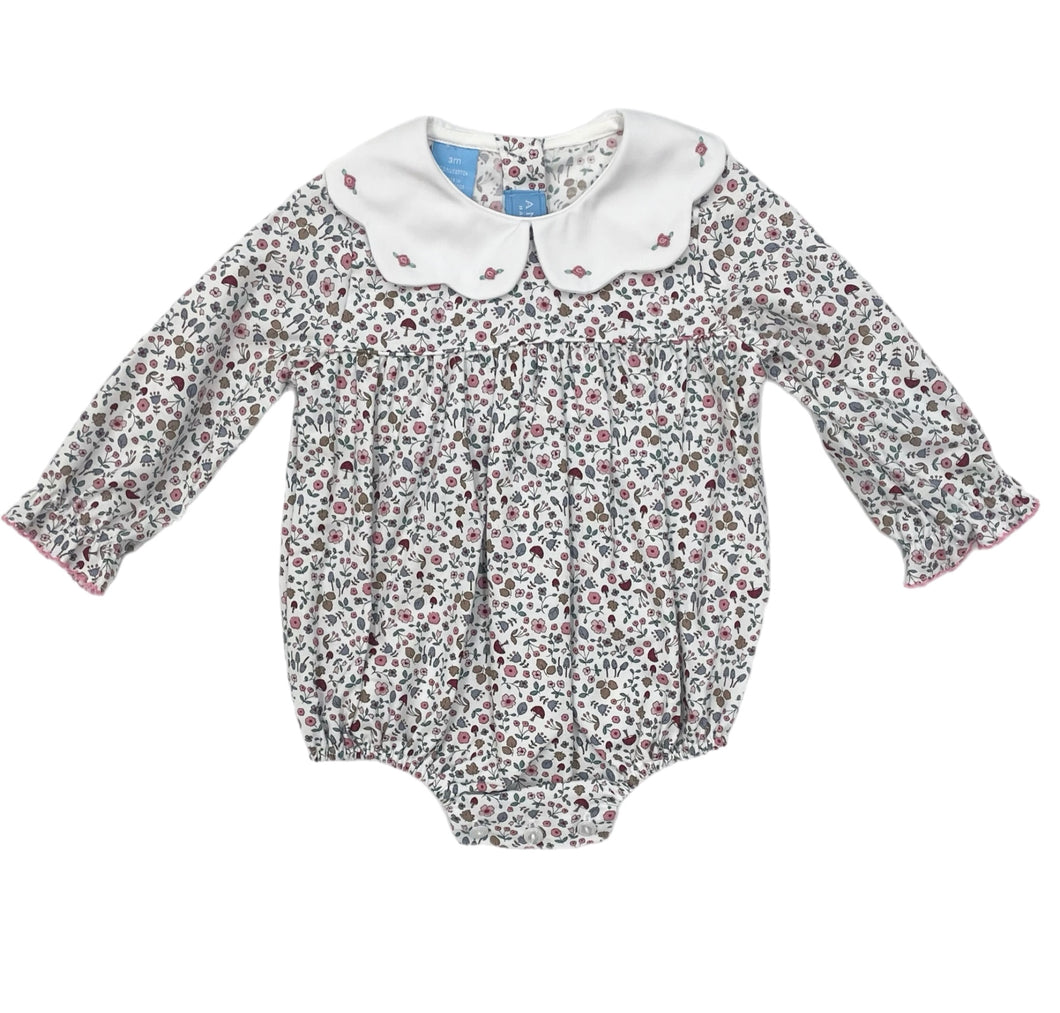 Anavini Pink Print Girl's L/S Bubble w Scalloped Collar
