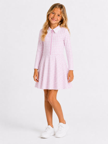 Swoon Baby Pink Gingham L/S Tennis Dress