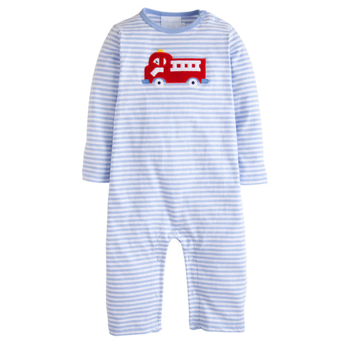 LE Applique Firetruck Knit Romper