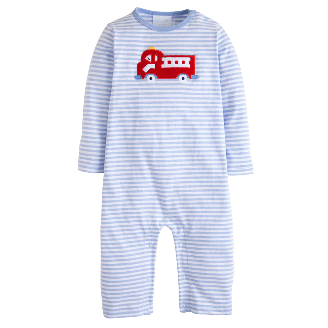 LE Applique Firetruck Knit Romper