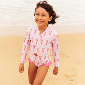 Pink Chicken Neapolitan Cones Rashguard Swimsuit