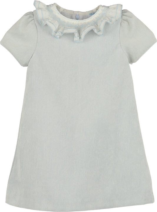 Luli & Me Sweet Corduroy A Line Dress w/ Ruffle Collar-Blue
