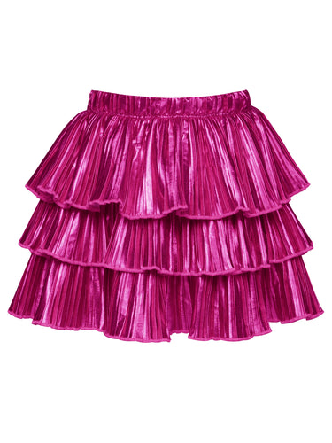 Hannah Banana 3 Tier Pleat Skirt-Fuchsia