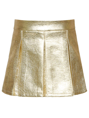 Hannah Banana Faux Leather Metallic Pleat Skirt-Gold