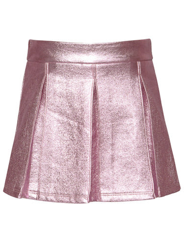 Hannah Banana Faux Leather Metallic Pleat Skirt-Pink