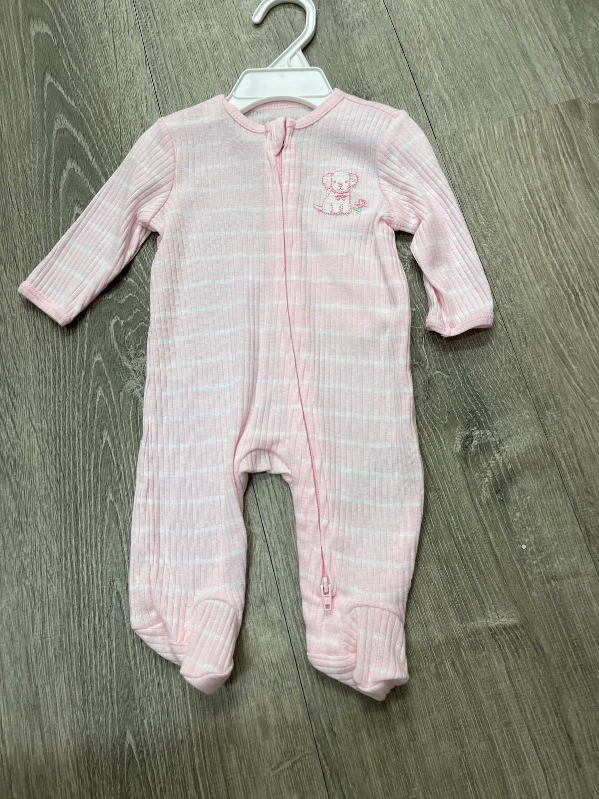 Little Me Pink Striped Dog Zipper Footie