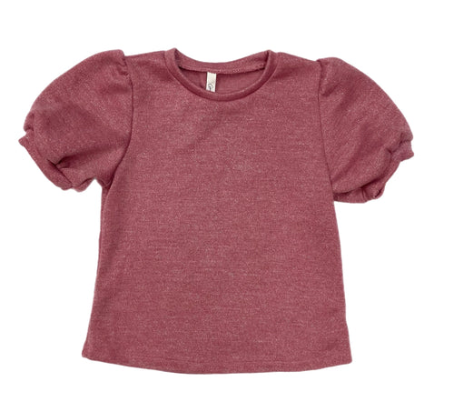 Good Girl Mink Lurex Puff Sleeve Top-Mauve/Silver
